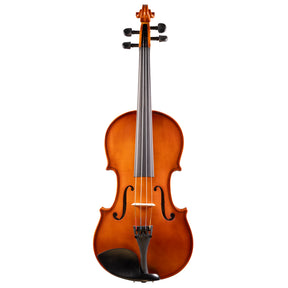 Front view of a Franz Hoffmann Amadeus beginner viola with spruce top, maple back, ebony fingerboard, pegs, and chinrest 