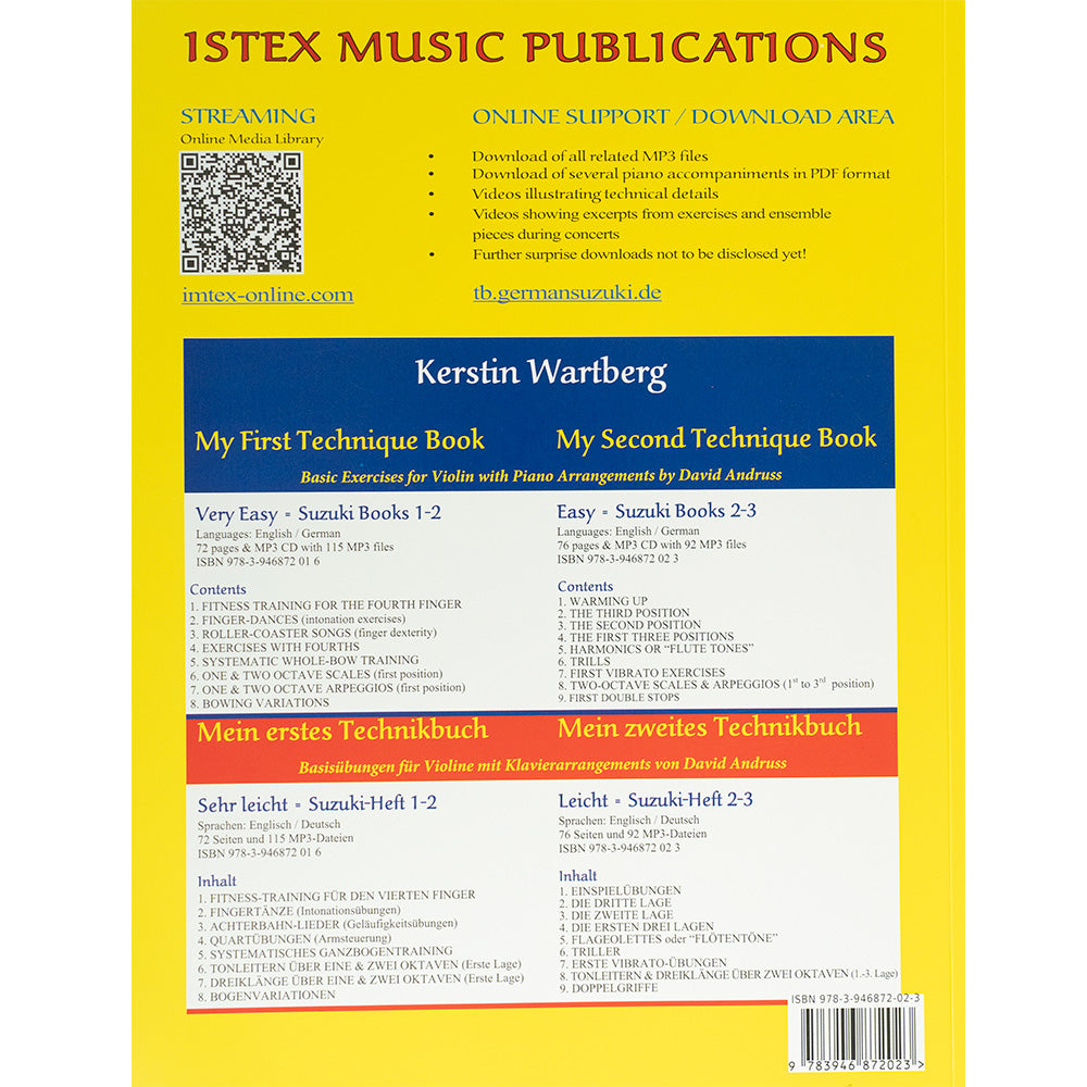 My Second Technique Book - Basic Exercises for Violin with Piano Arrangements - CD/Online Audio - by Kerstin Wartberg - Istex Music Publications