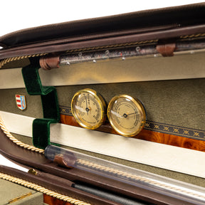 Musafia Master Series Exclusive Dart Violin Case Green Interior, Hygrometer + Thermometer Close-Up