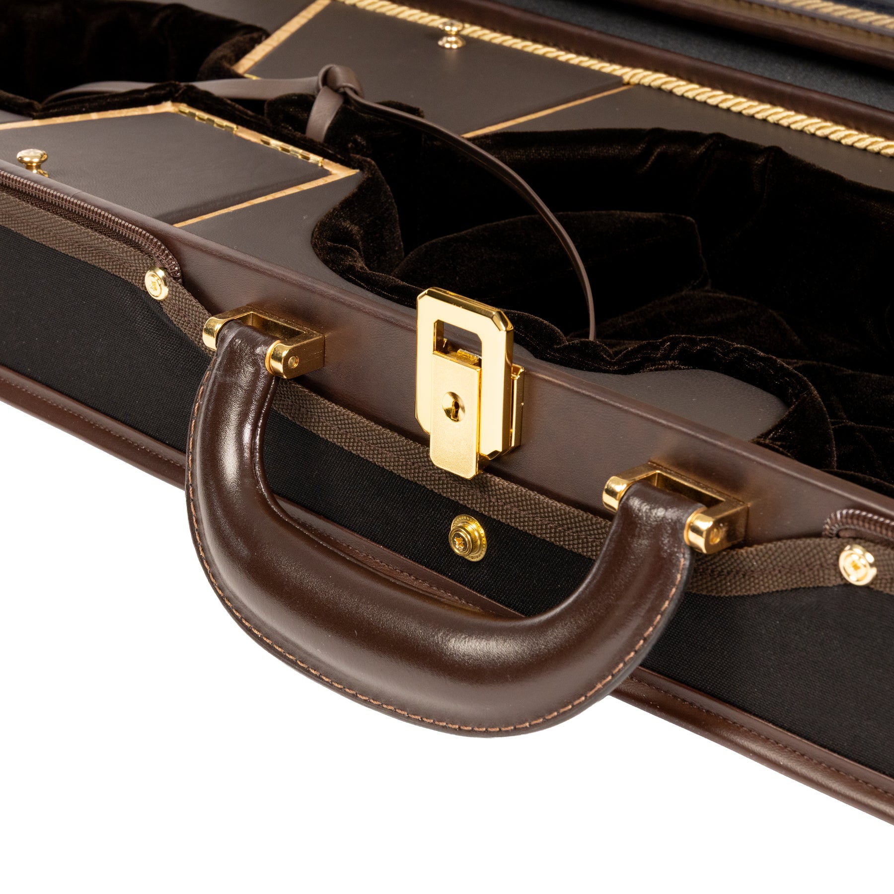 Musafia Master Series Aureum Violin Case Chocolate Interior,  Leather-padded Handle Close-Up