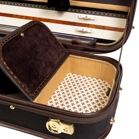 Musafia Master Series Aureum Violin Case Chocolate Interior, Accessory Compartment Close-Up