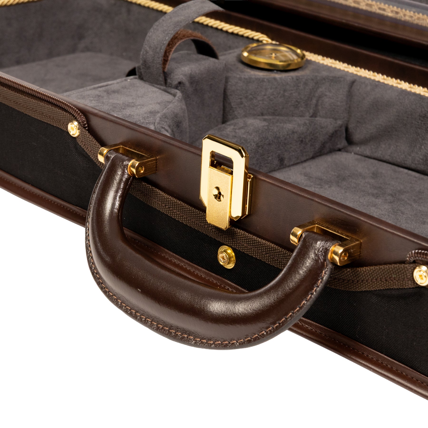 Musafia Momentum Violin Case Grey Interior,  Leather-padded Handle Close-Up