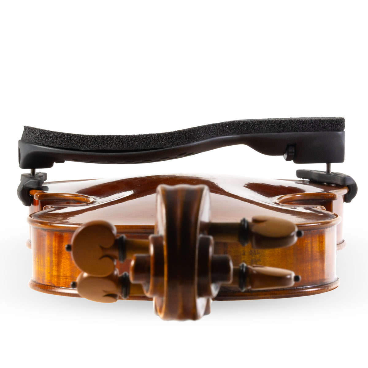 Perfecto Composite Violin Shoulder Rest Low-Profile View from the Scroll