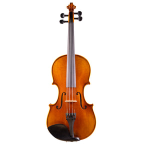 Front view of a Franz Hoffmann Concert beginner violin with spruce top, maple back, ebony fingerboard, pegs, and chinrest 