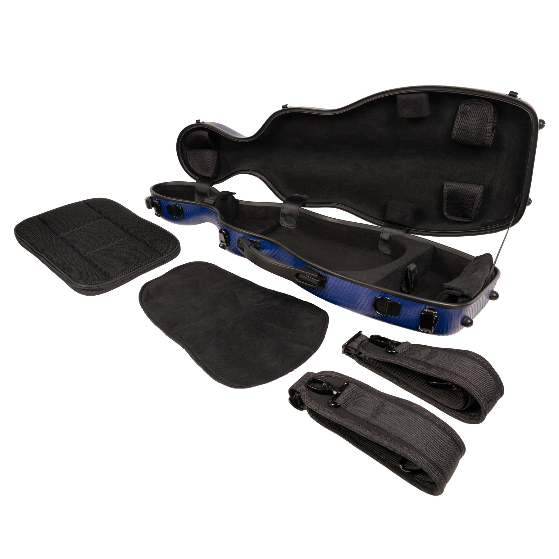 Super Light Compact lightweight Violin Case in Blue Weave Open Interior with Accessories