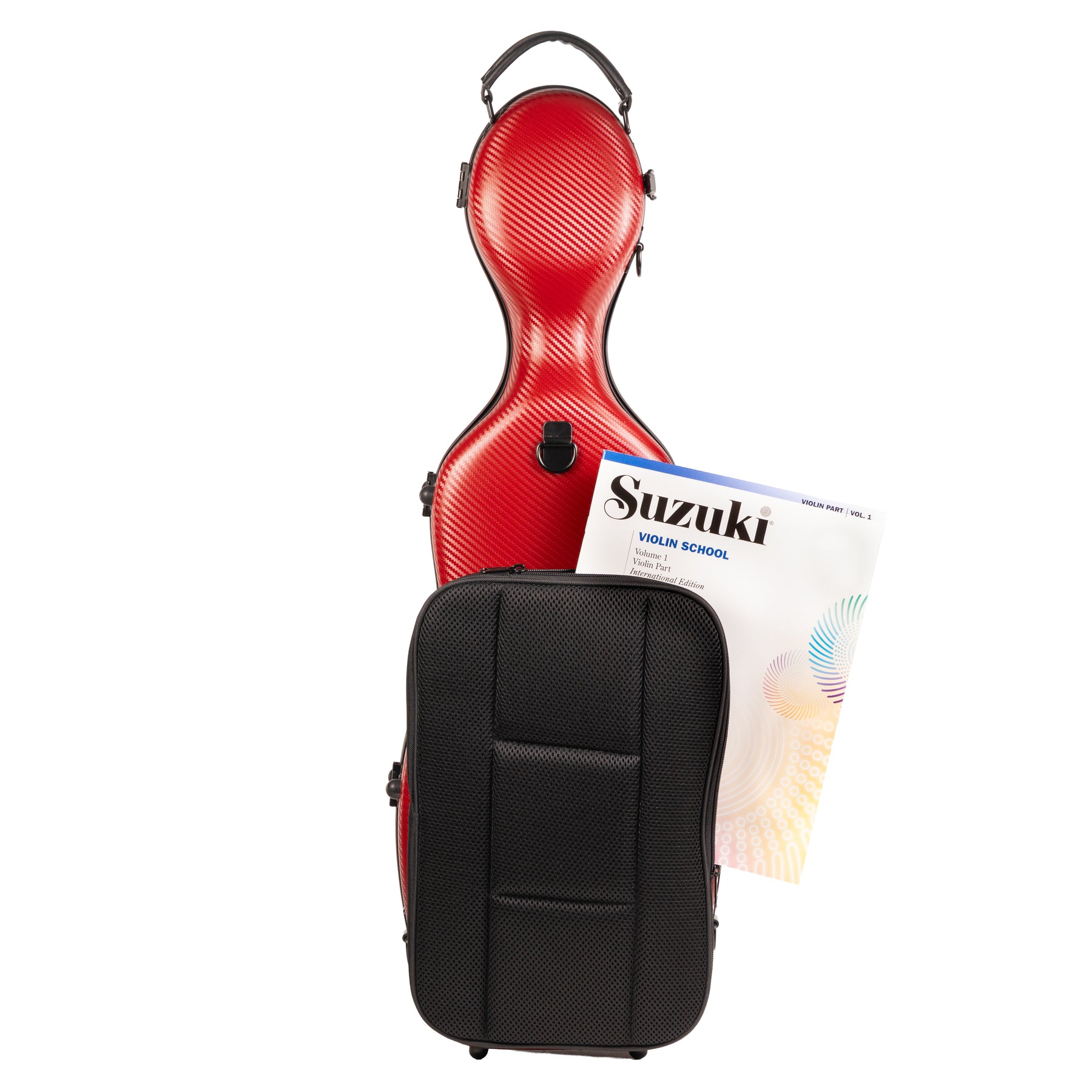 Super Light Compact lightweight Violin Case in Red Weave Back with Pocket and Book