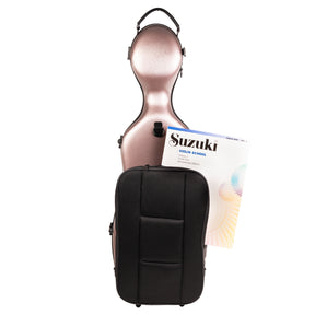 Super Light Compact lightweight Violin Case in Rose Gold Back with Pocket and Book