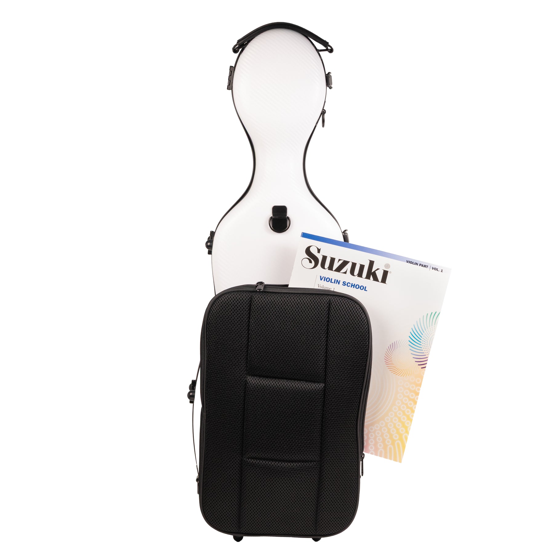 Super Light Compact lightweight Violin Case in White Weave Back with Pocket and Book