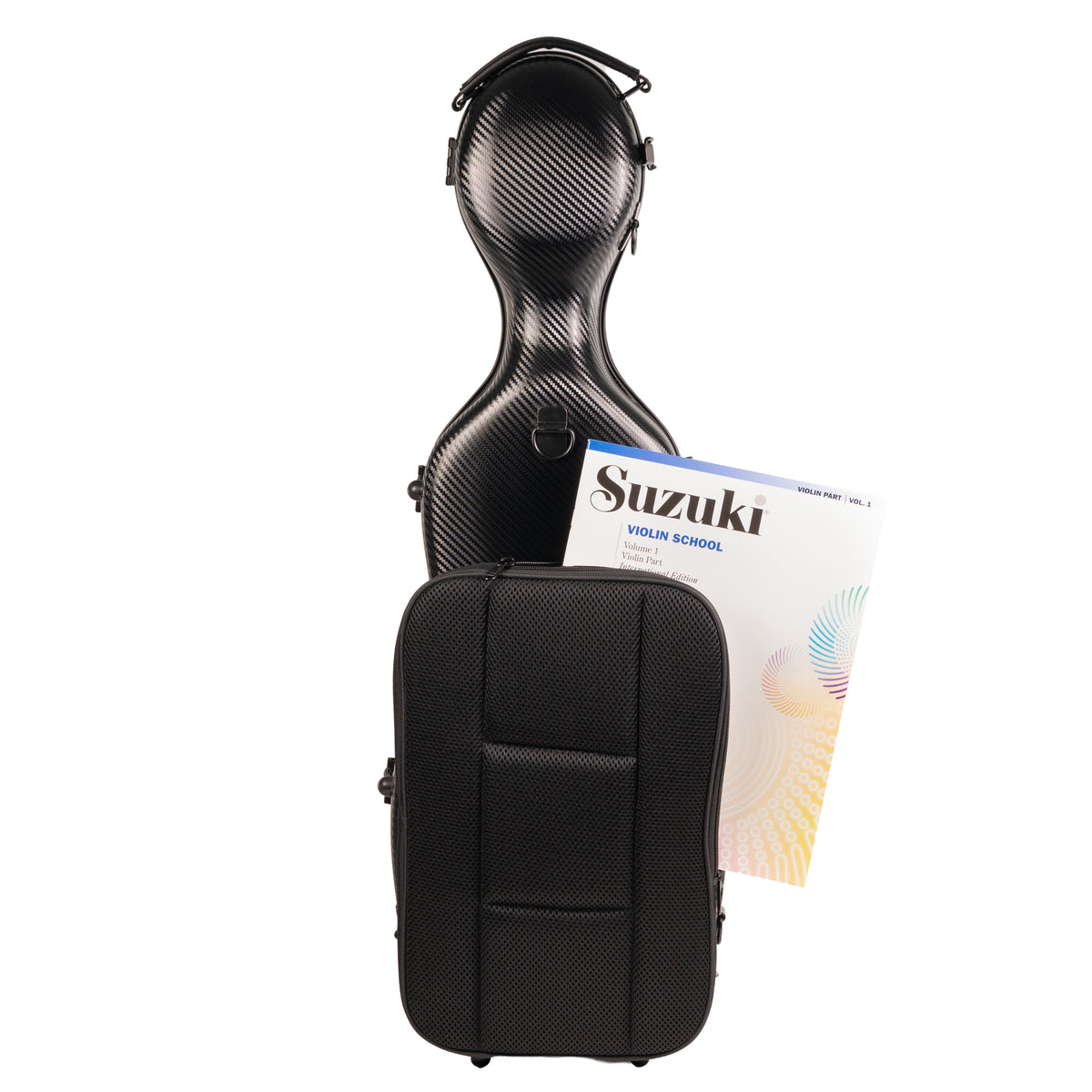 Super Light Compact lightweight Violin Case in Black Weave Back with Pocket and Book