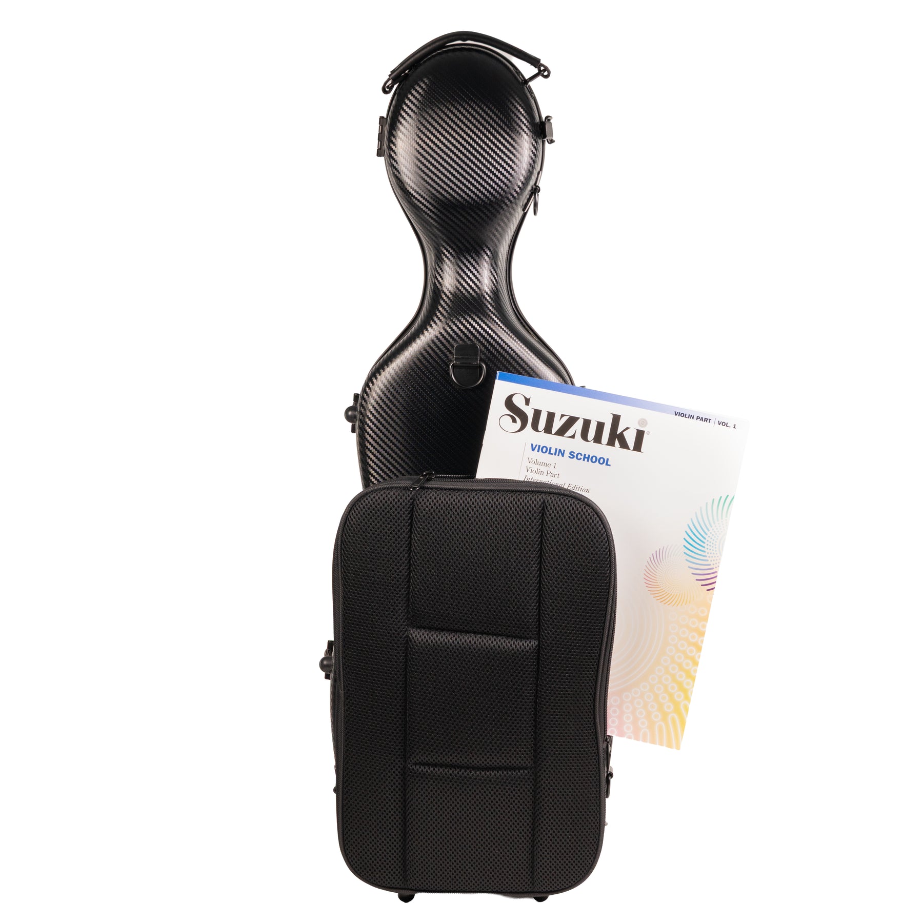 Super Light Compact lightweight Violin Case in Black Weave Back with Pocket and Book