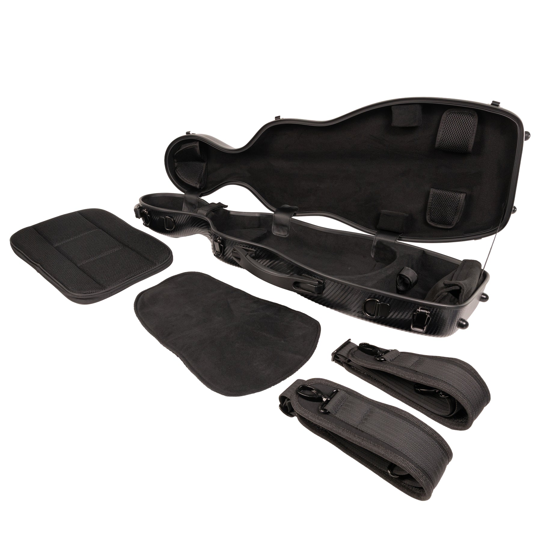 Super Light Compact lightweight Violin Case in Black Weave Open Interior with Accessories