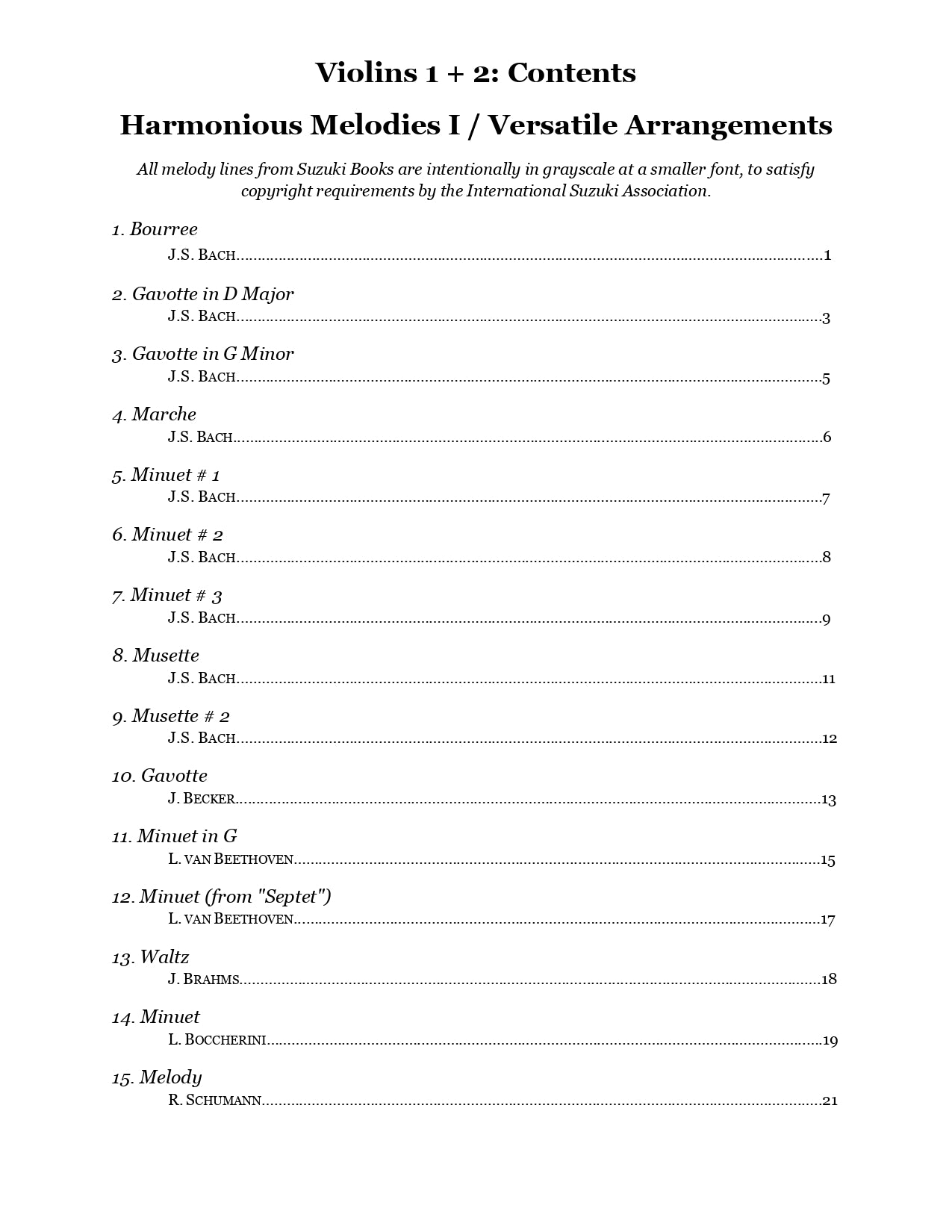 Yasuda, Martha - Harmonious Melodies, Versatile Arrangements for Two Violins and Cello, Volume I - Digital Download