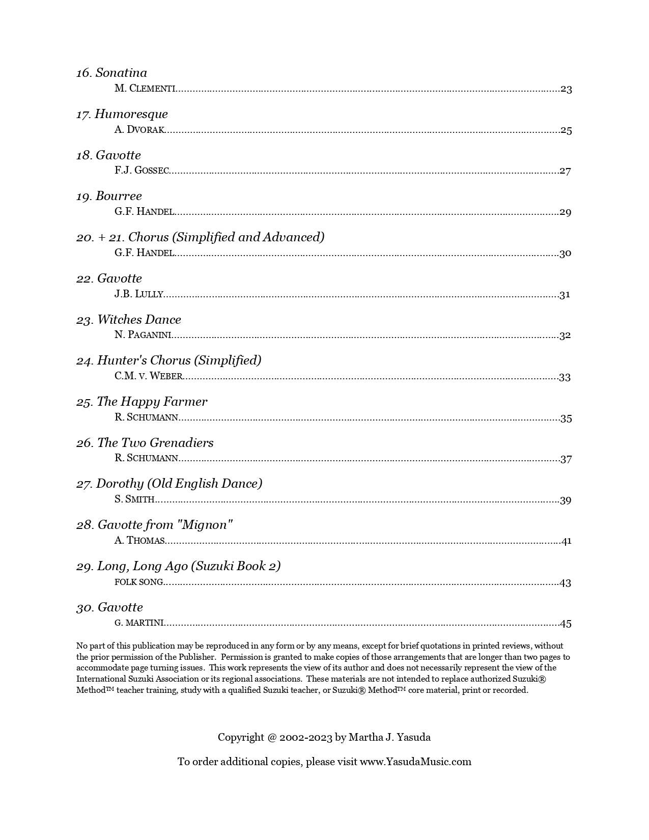 Yasuda, Martha - Harmonious Melodies, Versatile Arrangements for Two Violins and Cello, Volume I - Digital Download