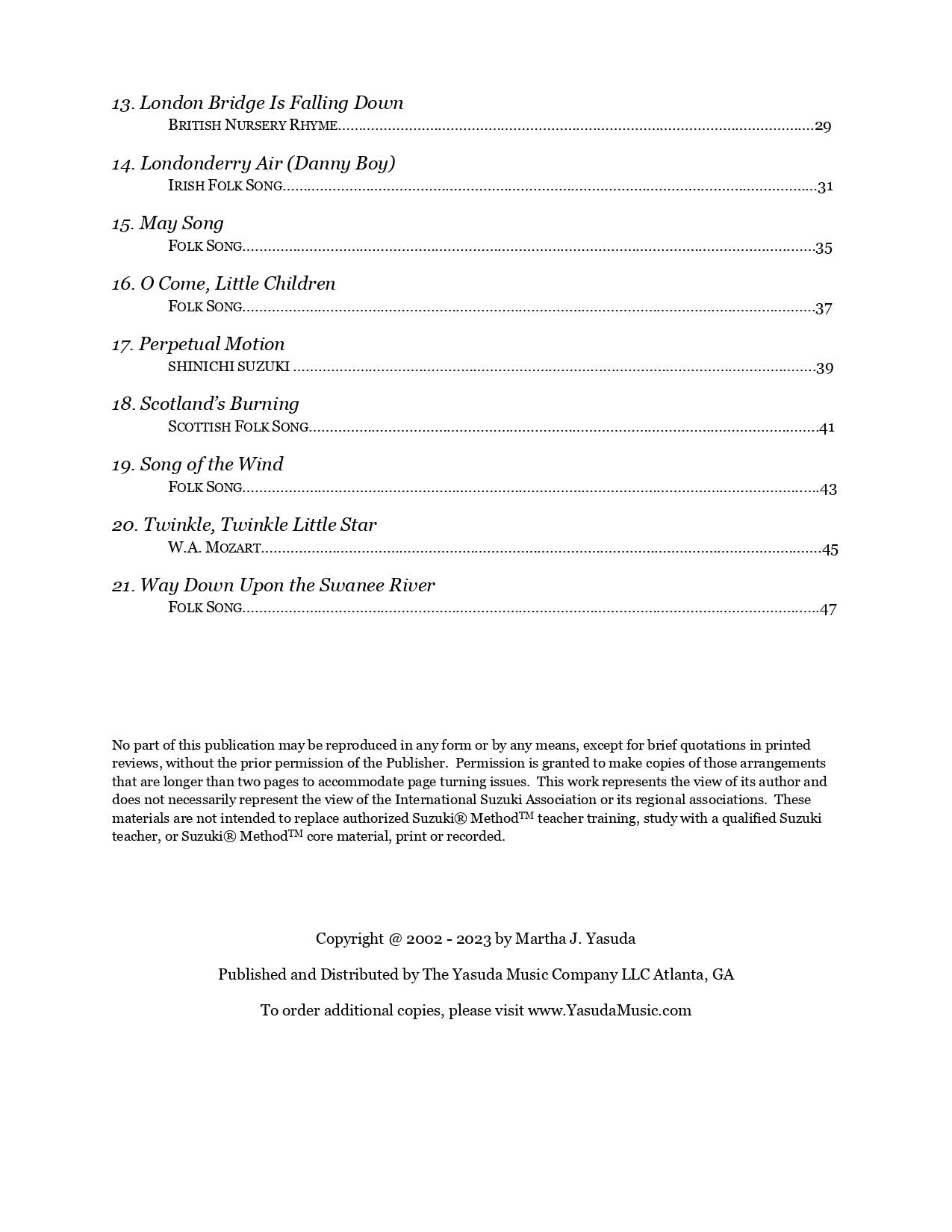 Yasuda, Martha - Folk Song Melodies For Cello Ensemble - Digital Download