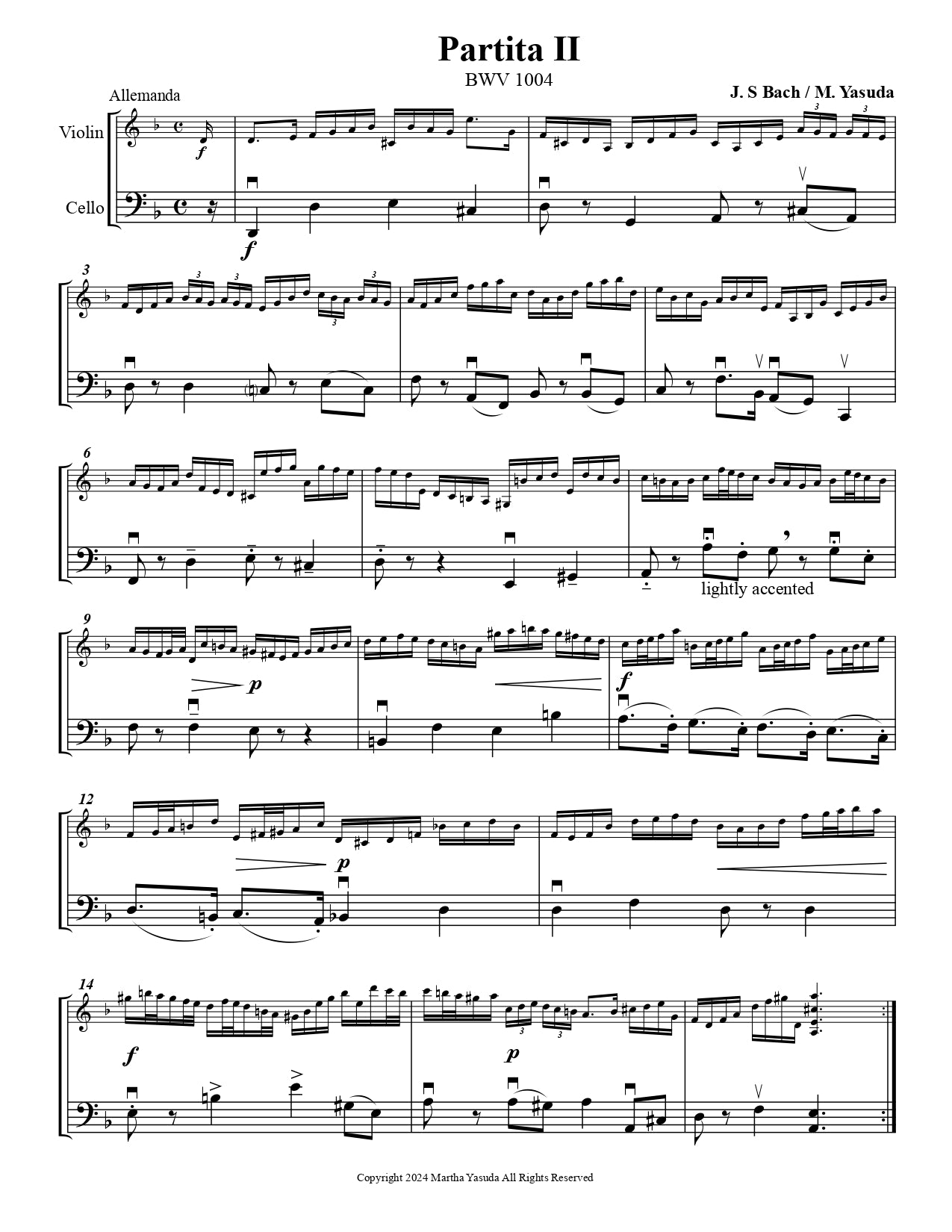 Yasuda, Martha - Out of the "Bachs", Selections from Unaccompanied Sonatas & Partitas for Violin and Cello - Digital Download