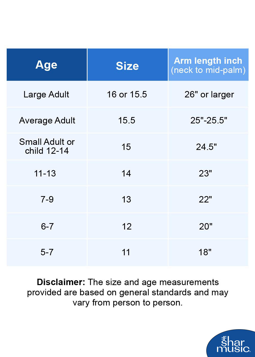 viola age and size chart