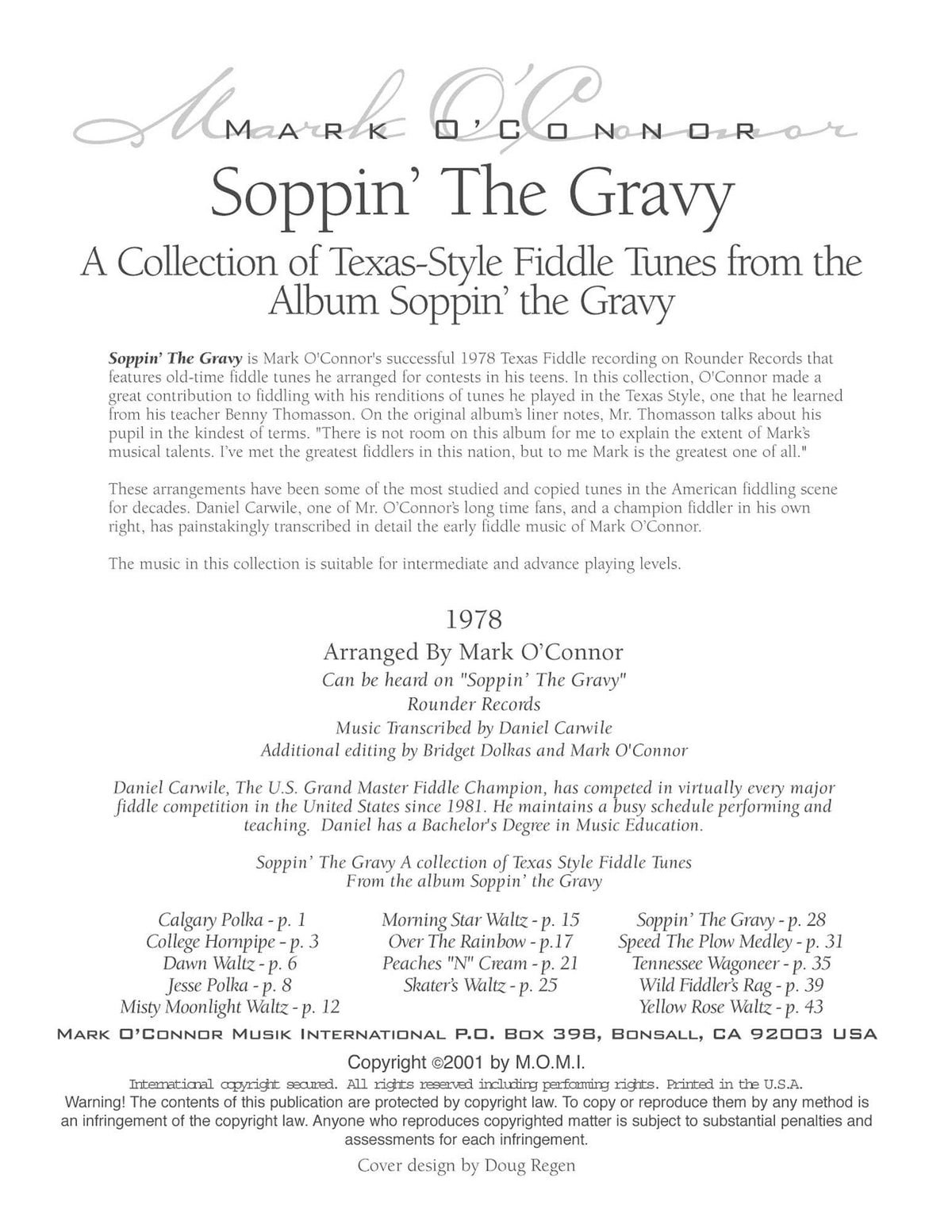 O'Connor, Mark - Soppin' The Gravy (Fourteen Texas-Style Fiddle Tunes) - Violin Lead Sheets - Digital Download