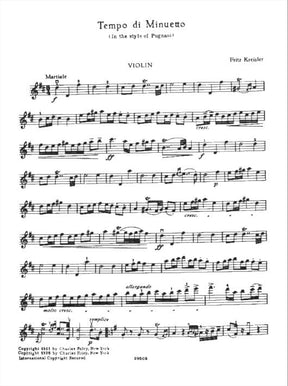 Kreisler, Fritz - Tempo di Minuetto - Violin and Piano - Carl Fischer Edition