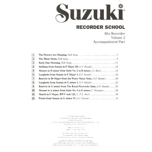Suzuki Recorder School Piano Accompaniment, Volume 2, Alto