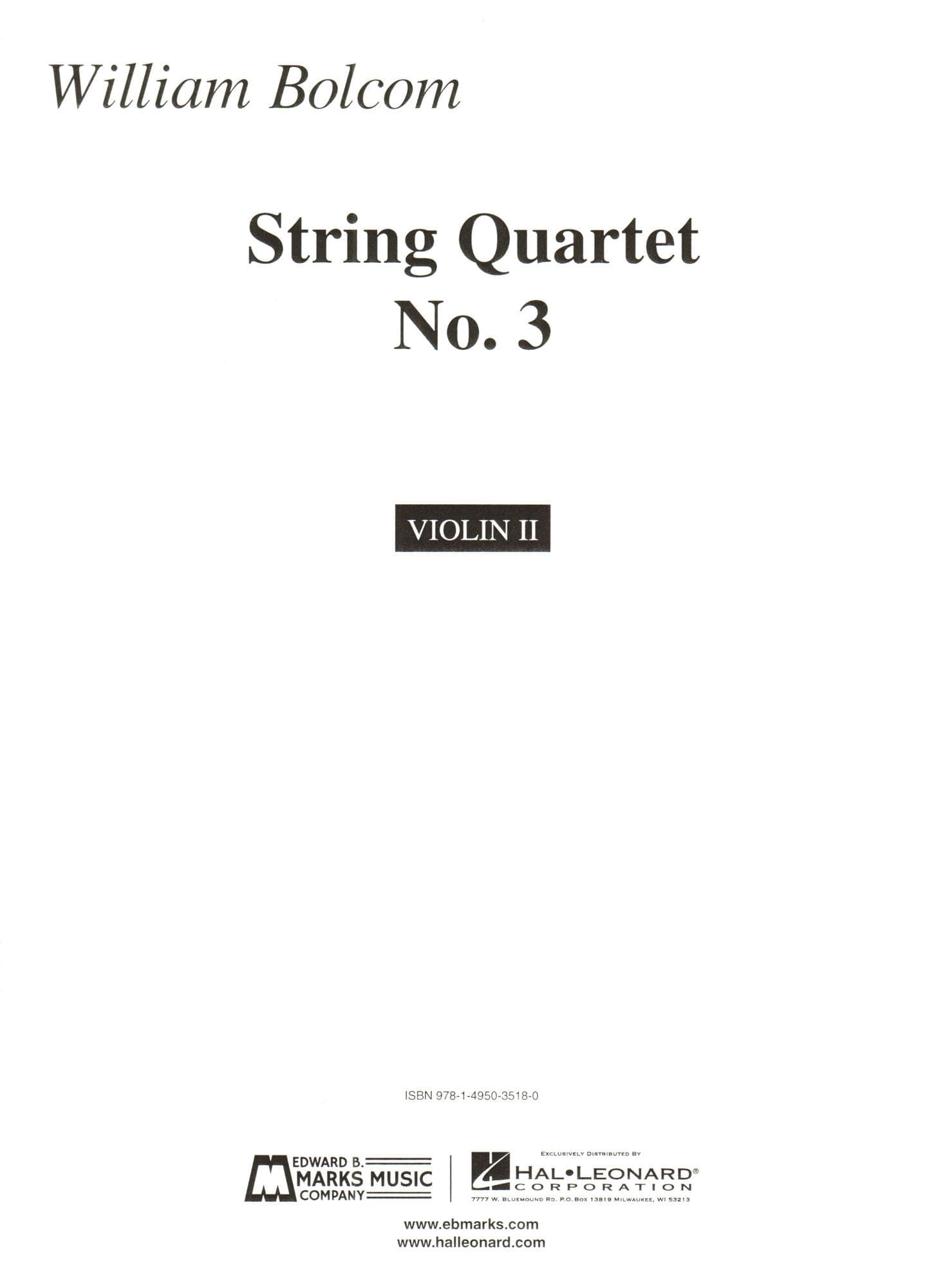 Bolcom, William - String Quartet No. 3 - Score and Parts - Edward B. Marks Music Company