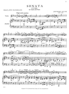 LeClair, Jean-Marie - Sonata in D Major, Op 9, No 3 - Violin and Piano - edited by Zino Francescatti - International Music Co
