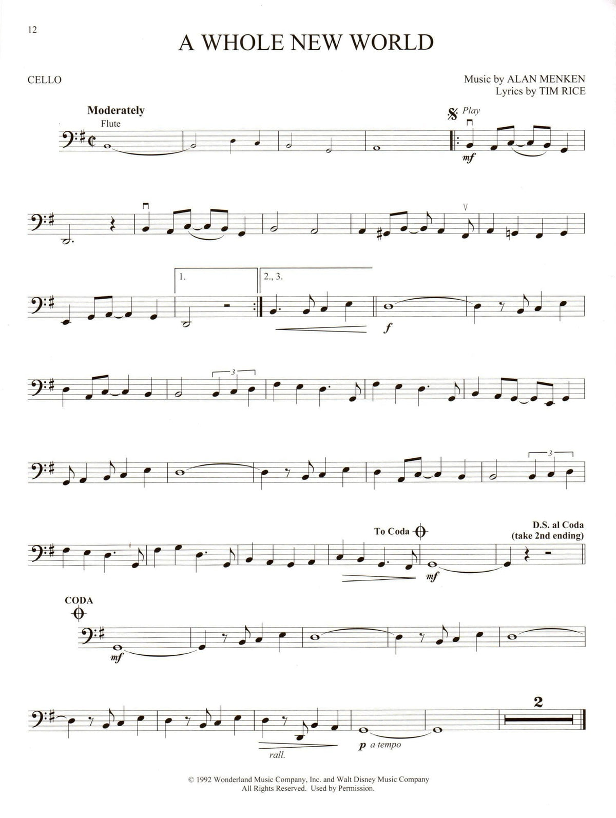 Disney's Aladdin - Instrumental Play-Along - for Cello with Online Audio - Hal Leonard