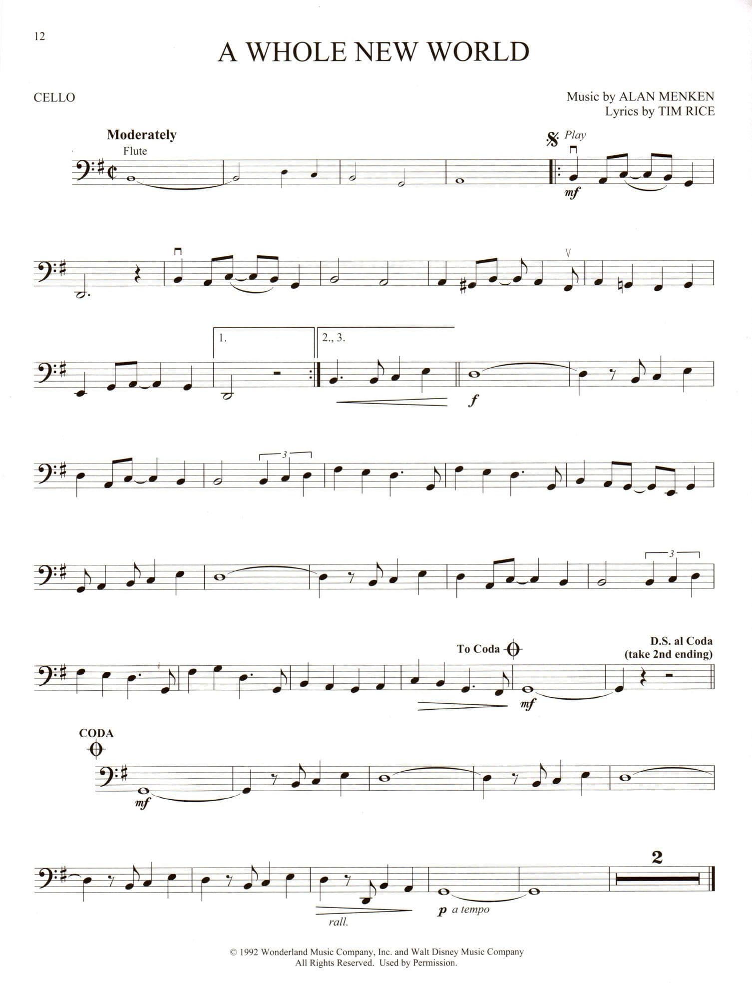 Disney's Aladdin - Instrumental Play-Along - for Cello with Online Audio - Hal Leonard