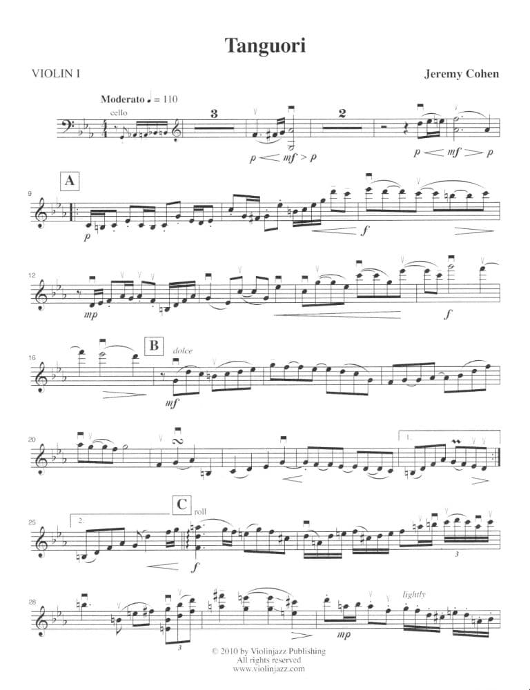 Cohen, Jeremy -Tanguori for String Quartet - Violinjazz Editions