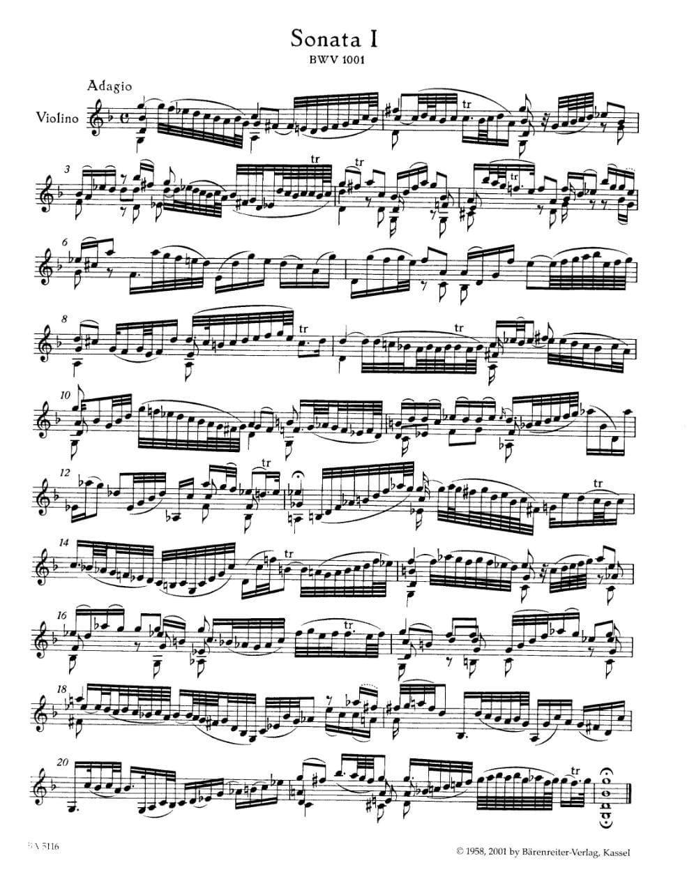 Bach, JS - 6 Sonatas and Partitas, BWV 1001-1006 - Solo Violin - edited by Günter Hauswald - Bärenreiter Verlag URTEXT
