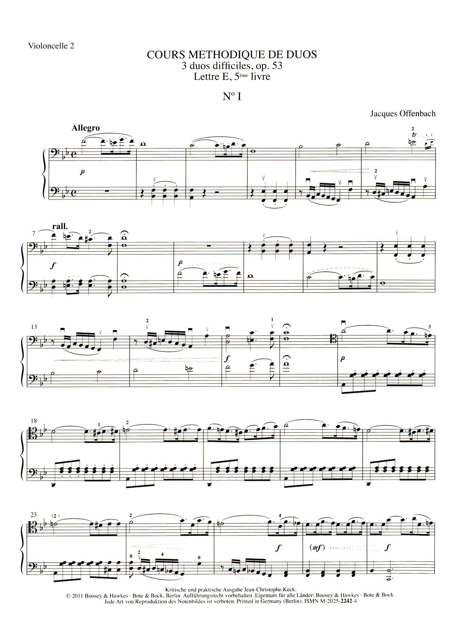 Offenbach, Jacques - Cours methodique de duos pour deux violoncelles, Vol. 5 - for Two Cellos, or Cello and CD - Edition Keck - Boosey & Hawkes