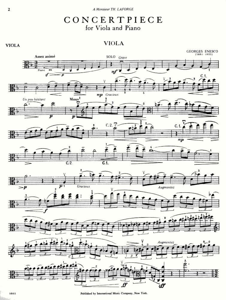 Enesco, Georges - Concertpiece - Viola and Piano - International Edition