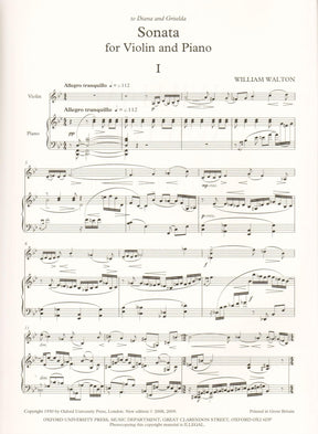 Walton, William - Sonata for Violin and Piano - Revised Edition by Hugh MacDonald - Oxford University Press