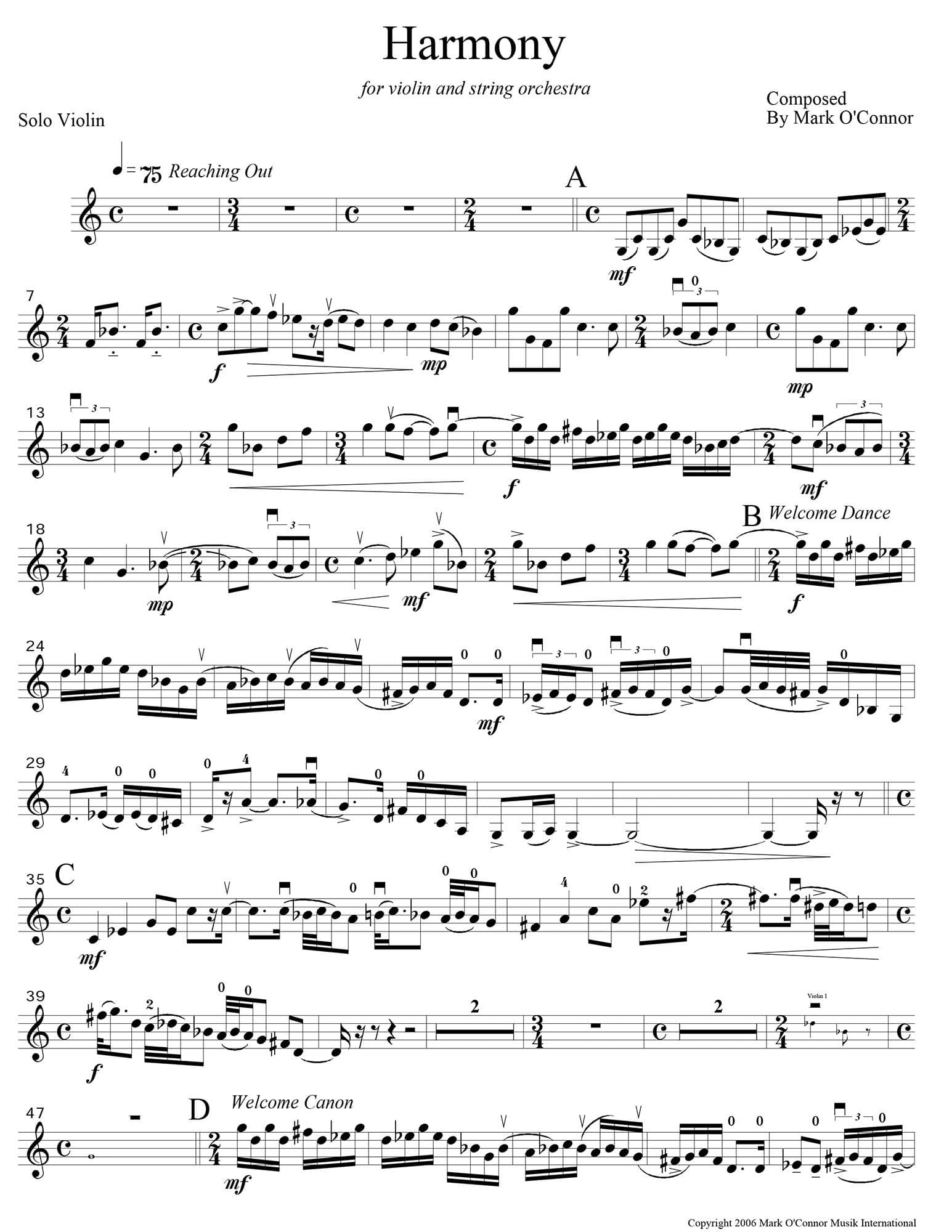 O'Connor, Mark - Harmony for Violin and Strings - Violin Solo - Digital Download