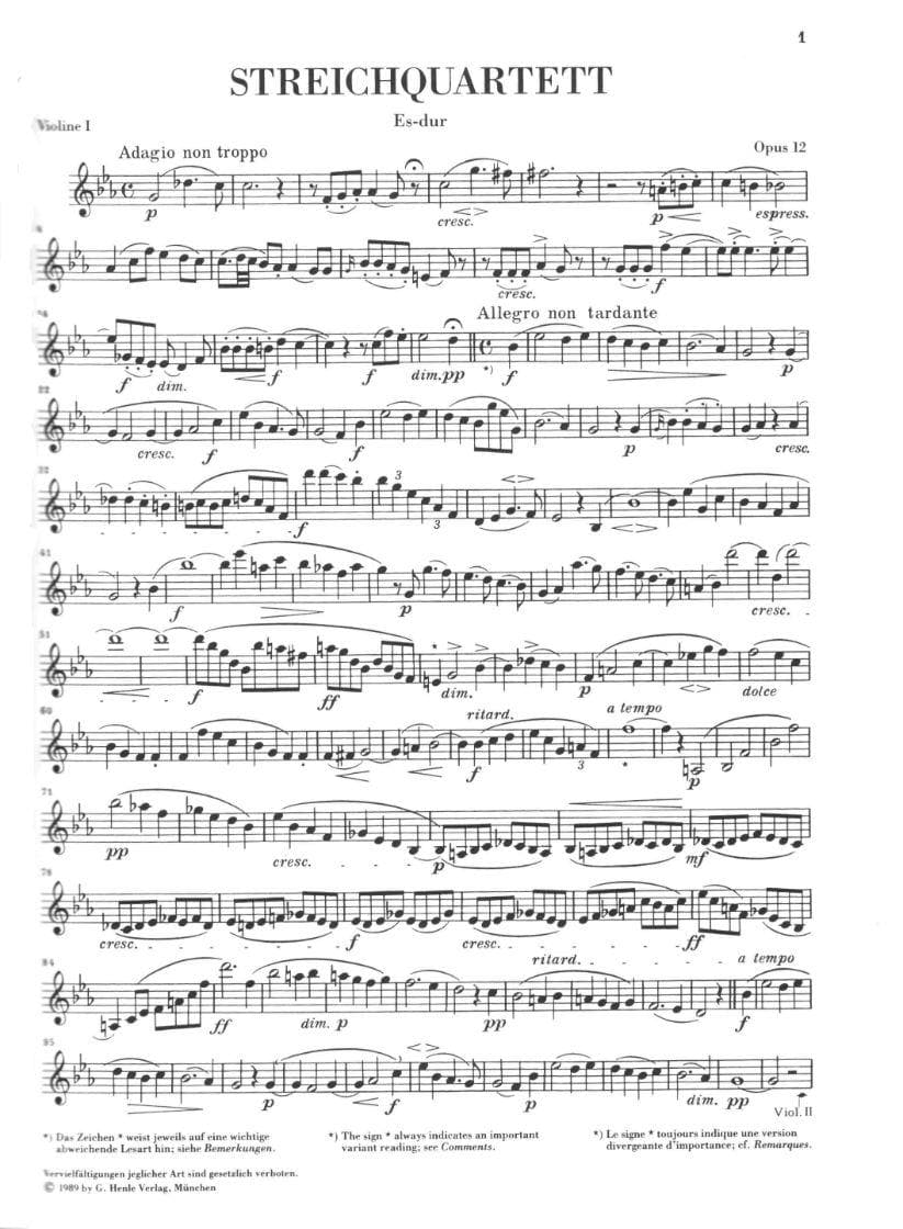 Mendelssohn, Felix - String Quartets, Op 12 and 13 - Two Violins, Viola, and Cello - G Henle Verlag URTEXT