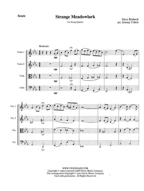 Brubeck, Dave - Strange Meadowlark - Dave Brubeck Collection - for String Quartet - arranged by Jeremy Cohen - Violinjazz Editions
