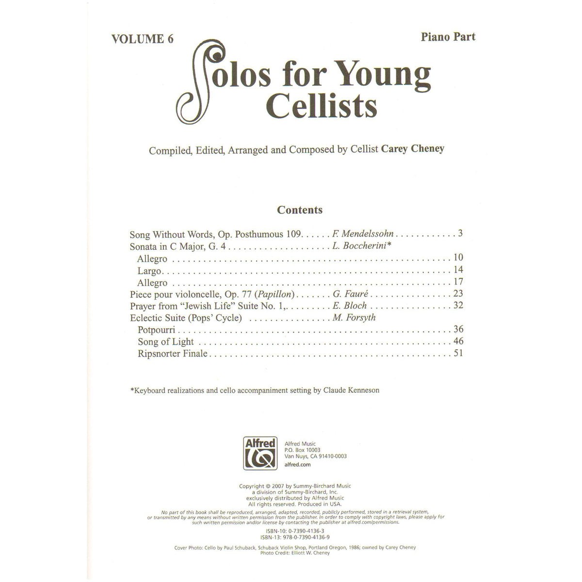 Solos for Young Cellists: Volume 6 - for Cello and Piano - by Carey Cheney