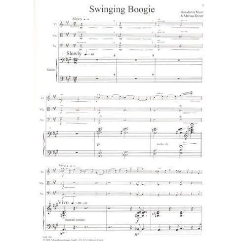 Meier/Dreier - Swinging Boogie, for Violin, Viola, Cello, and Piano  Includes CD Piano score and parts Published by Edition Kunzelmann