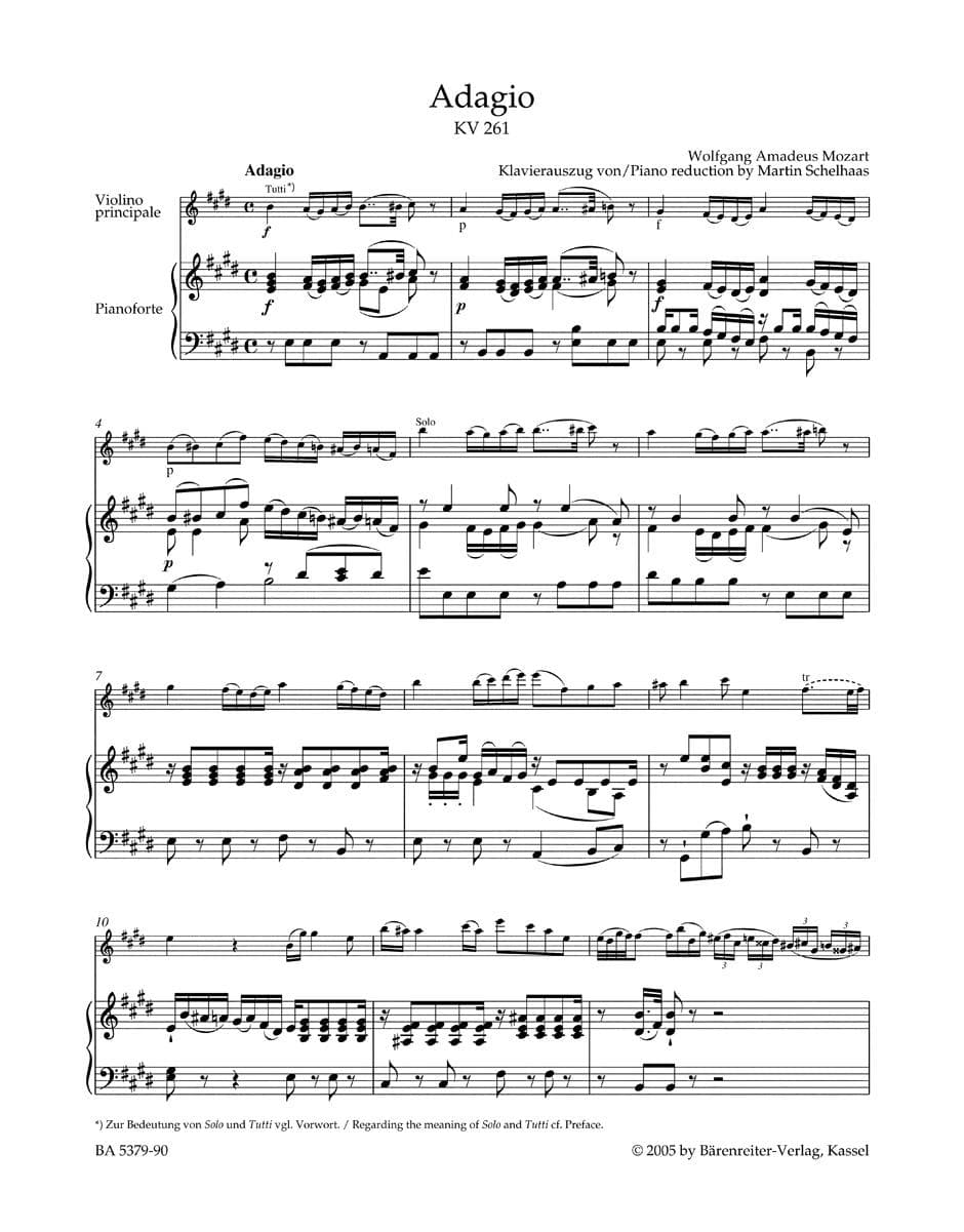 Mozart, WA - Single Movements for Violin and Orchestra, K 261, 269, 373 - Violin and Piano - edited by Christoph Hellmut Mahling - Bärenreiter Verlag URTEXT