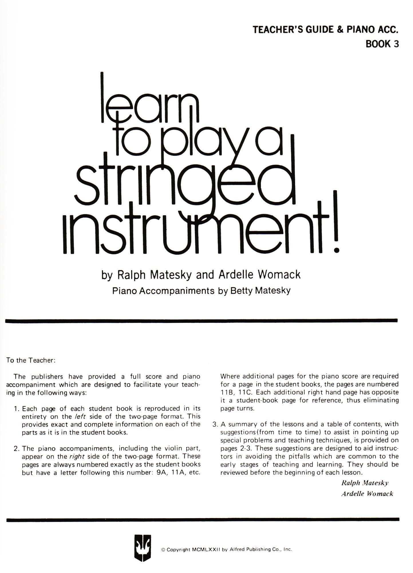 Matesky/Womack - Learn to Play A Stringed Instrument! Book 3 - Teacher's Guide/Piano Accompaniment - Alfred Music Publishing