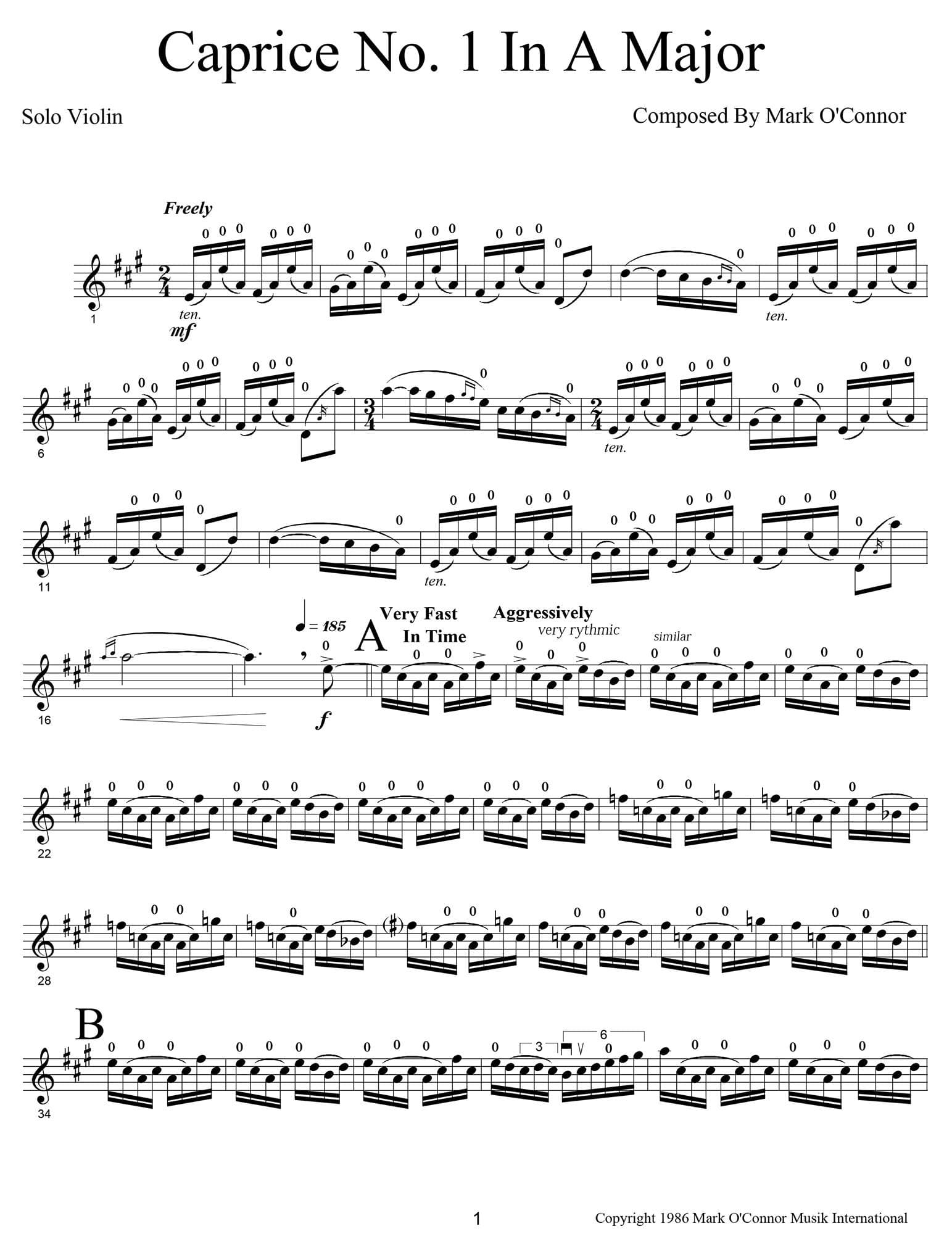 O'Connor, Mark - Caprices No.'s 1-6 for Unaccompanied Violin - Digital Download