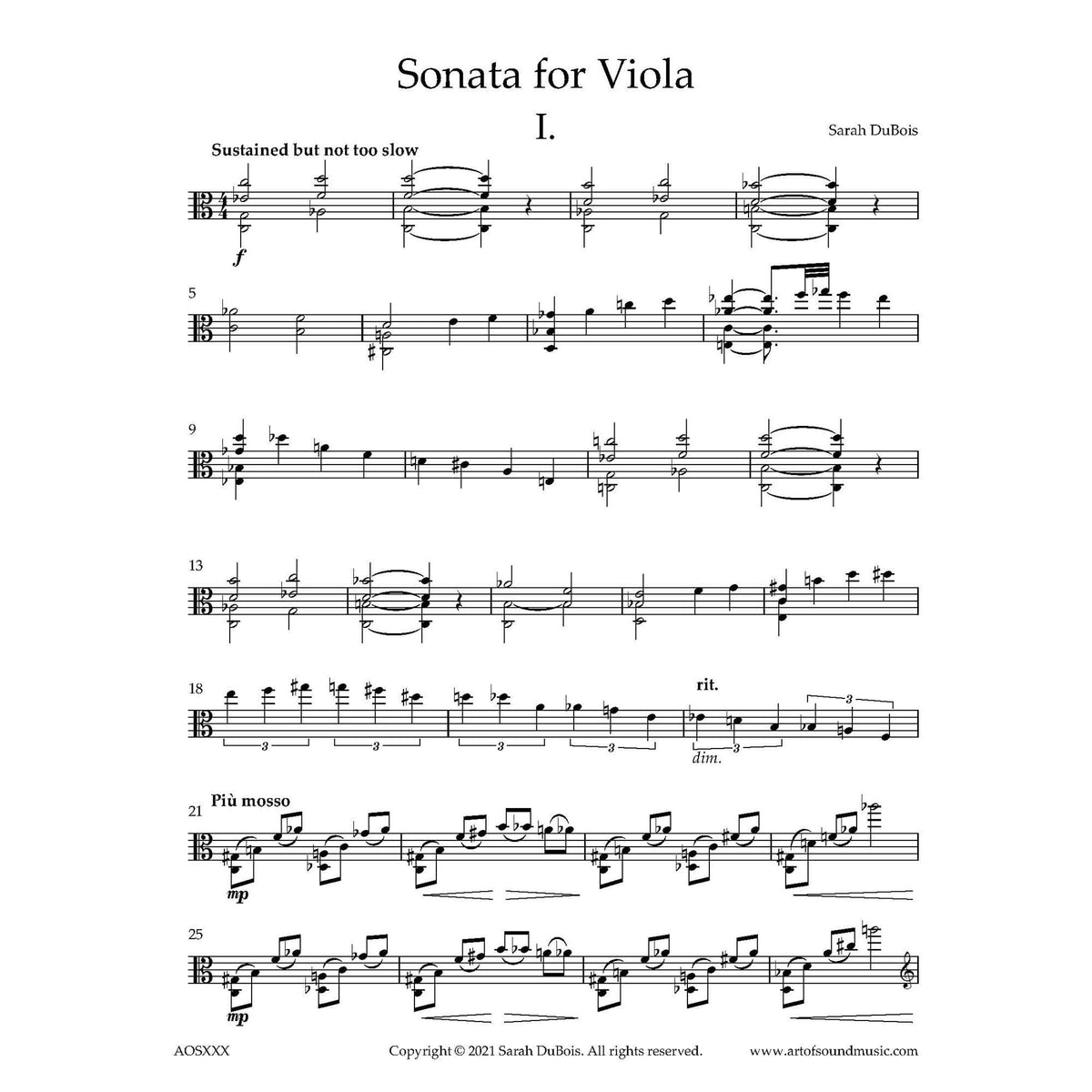 DuBois - Sonata for Solo Viola Digital Download