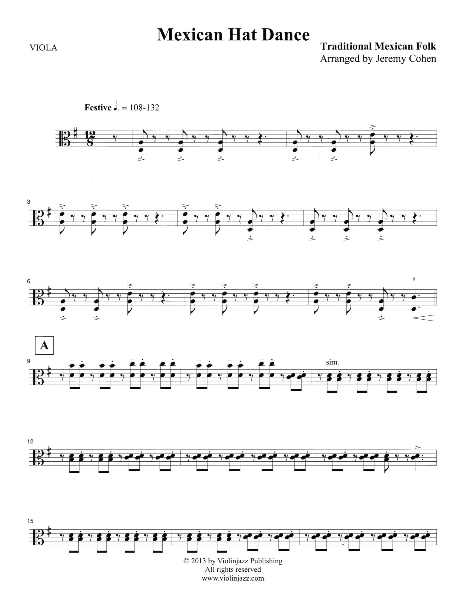 Cohen, Jeremy - Mexican Hat Dance - World Chamber Series - for String Quartet - Violinjazz Editions