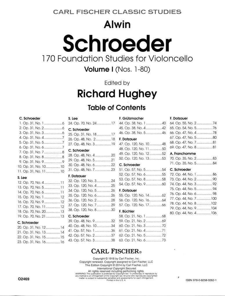 Schroeder - 170 Foundation Studies - Volume 1 For Cello Published by Carl Fischer