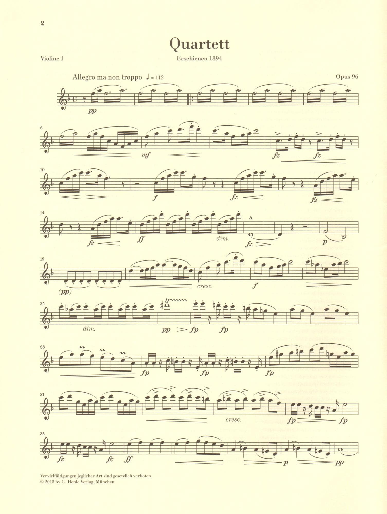 Dvorak, Antonin - String Quartet in F major - Opus 96 - Parts Only - Edited by Peter Jost - G Henle Verlag URTEXT