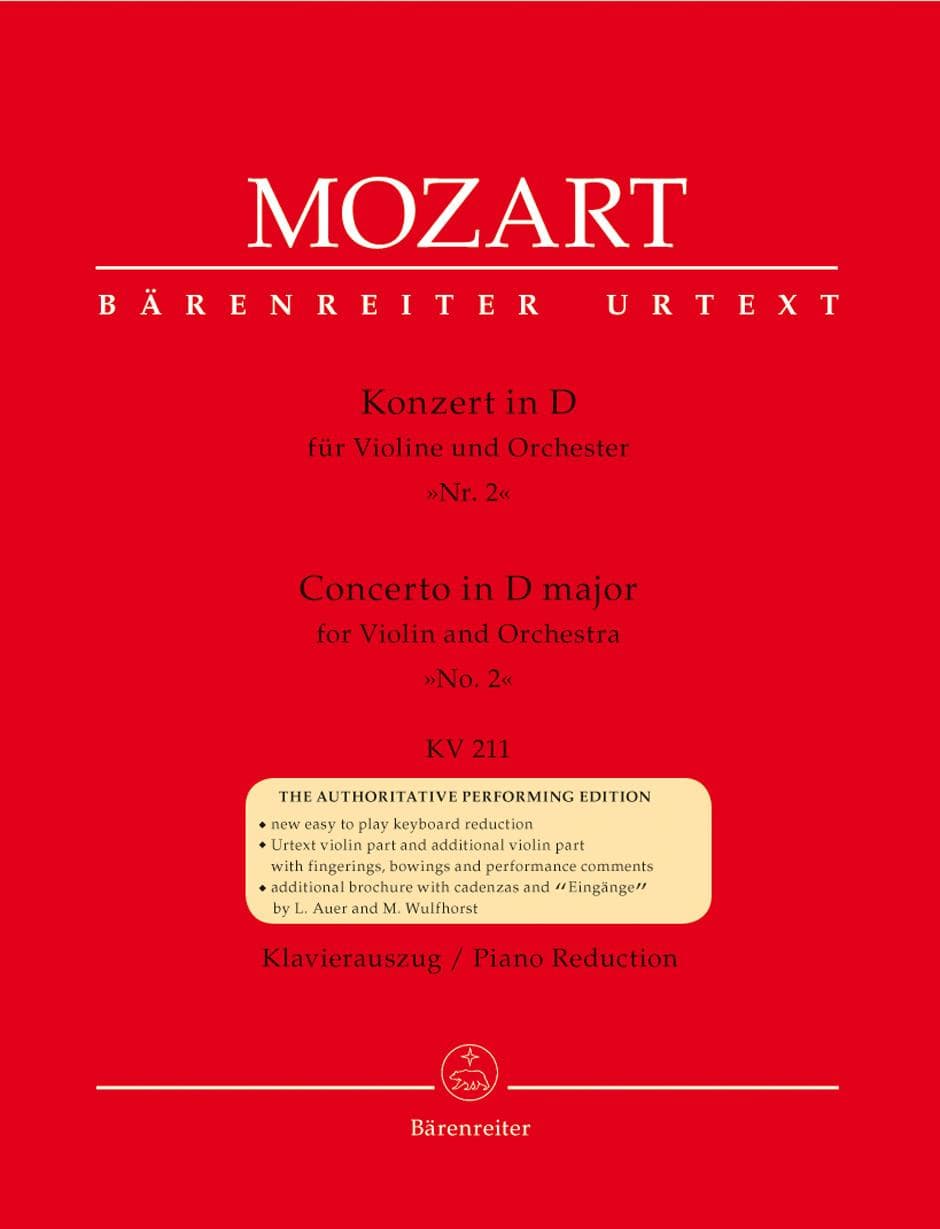 Mozart, WA - Concerto No 2 in D Major, K 211 - Violin and Piano - edited by Christoph Hellmut Mahling - Bärenreiter Verlag URTEXT