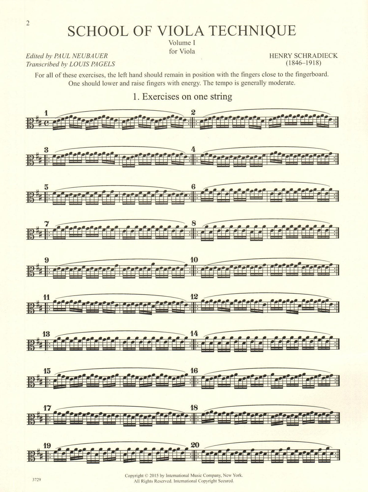 Schradieck, Henry - School of Viola Technique - Volume 1 - for Viola - Edited by Neubauer/Pagels - International