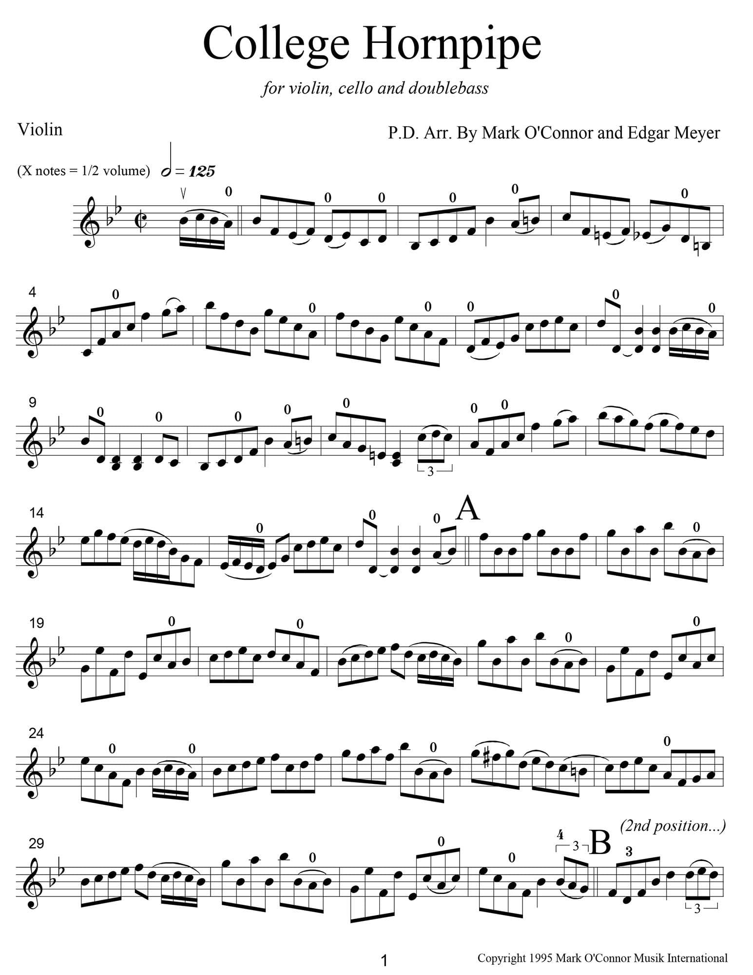 O'Connor, Mark - College Hornpipe for Violin, Cello, and Bass - Violin - Digital Download