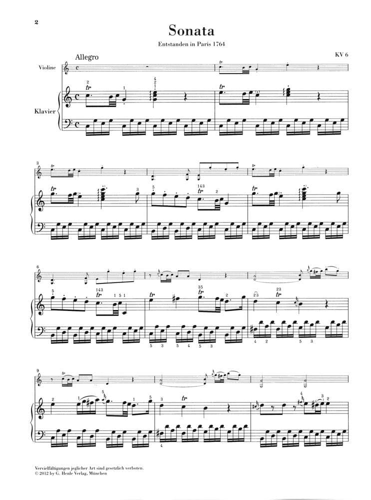 Mozart, Wolfgang Amadeus - "Wunderkind" Sonatas I, K 6-9 - for Violin and Piano - G Henle Verlag URTEXT