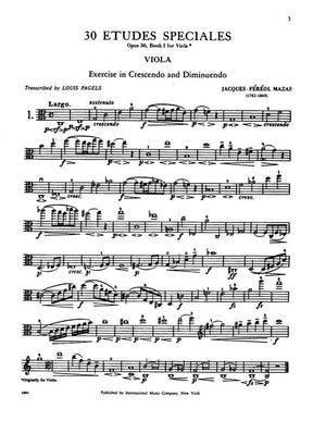 Mazas, Jacques Féréol - 30 Etudes Spéciales, Op 36, Book 1 - Viola solo - edited by Louis Pagels - International Music Co