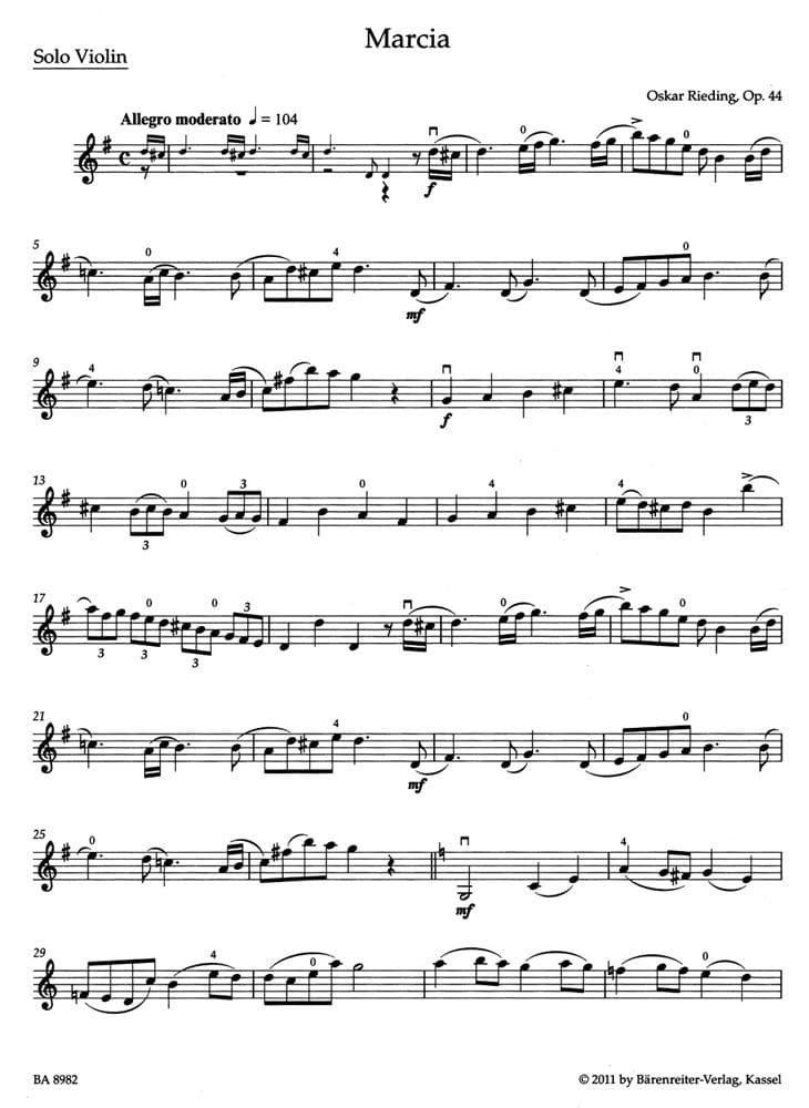 Rieding, Oskar - Marcia Op 44, Rondo Op 22/3 - Violin and Piano - edited by Kurt Sassmannshaus - Bärenreiter